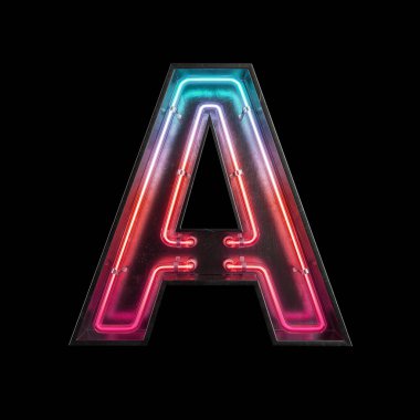 Neon ışık alfabesi A kırpma yolu ile. 3D çizim