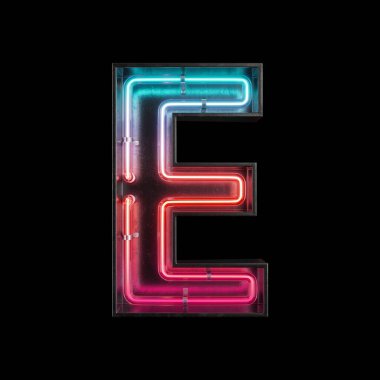 Neon ışık alfabe E kırpma yolu ile. 3D çizim
