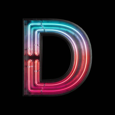 Neon ışık alfabe D kırpma yolu ile. 3D çizim