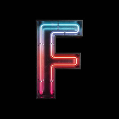 Neon ışık alfabe F kırpma yoluyla. 3D çizim