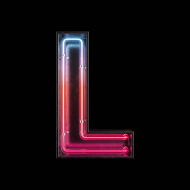 Neon ışık alfabe L kırpma yolu ile. 3D çizim
