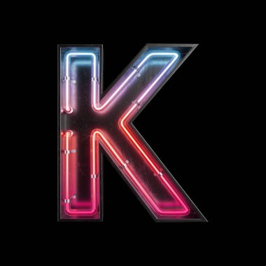 Neon ışık alfabe K kırpma yoluyla. 3D çizim