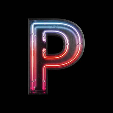 Neon ışık alfabe P kırpma yoluyla. 3D çizim