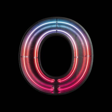 Neon ışık alfabesi O kırpma yolu ile. 3D çizim
