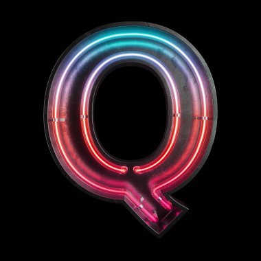 Neon ışık alfabe Q kırpma yoluyla. 3D çizim
