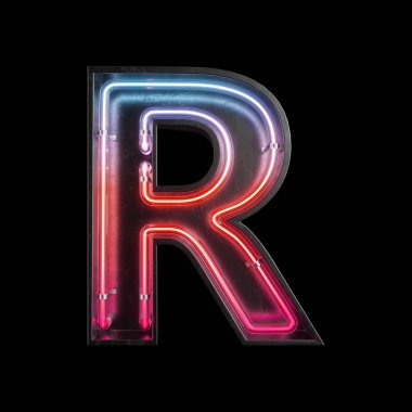 Neon ışık alfabe R kırpma yolu ile. 3D çizim