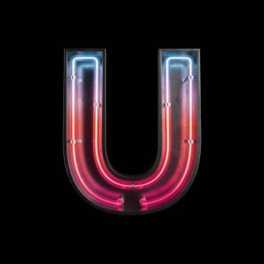 Neon ışık alfabe U kırpma yoluyla. 3D çizim