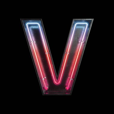 Neon ışık alfabe V kırpma yoluyla. 3D çizim