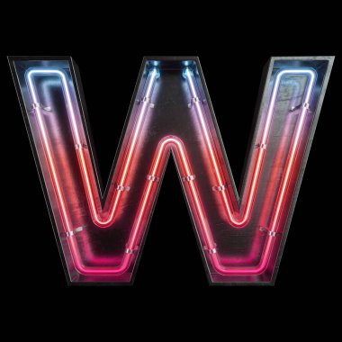 Neon ışık alfabe W kırpma yoluyla. 3D çizim