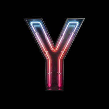 Kırpma yolu ile Neon ışık alfabe Y. 3D çizim