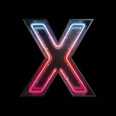 Neon ışık alfabe X kırpma yolu ile. 3D çizim