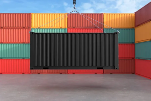クレーンフック 配送サービスコンセプト 貨物輸送物流にぶら下がっている貨物コンテナ 3Dイラスト — ストック写真