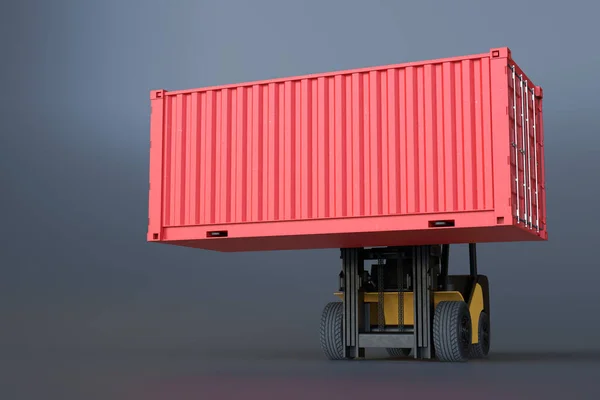 フォークリフトトラックはコンテナを持ち上げる 3Dイラスト — ストック写真