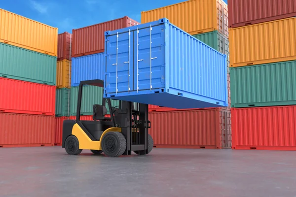 Forklift Truck Lifting Container Delivery Service Concept Freight Transportation Logistics Stock Picture