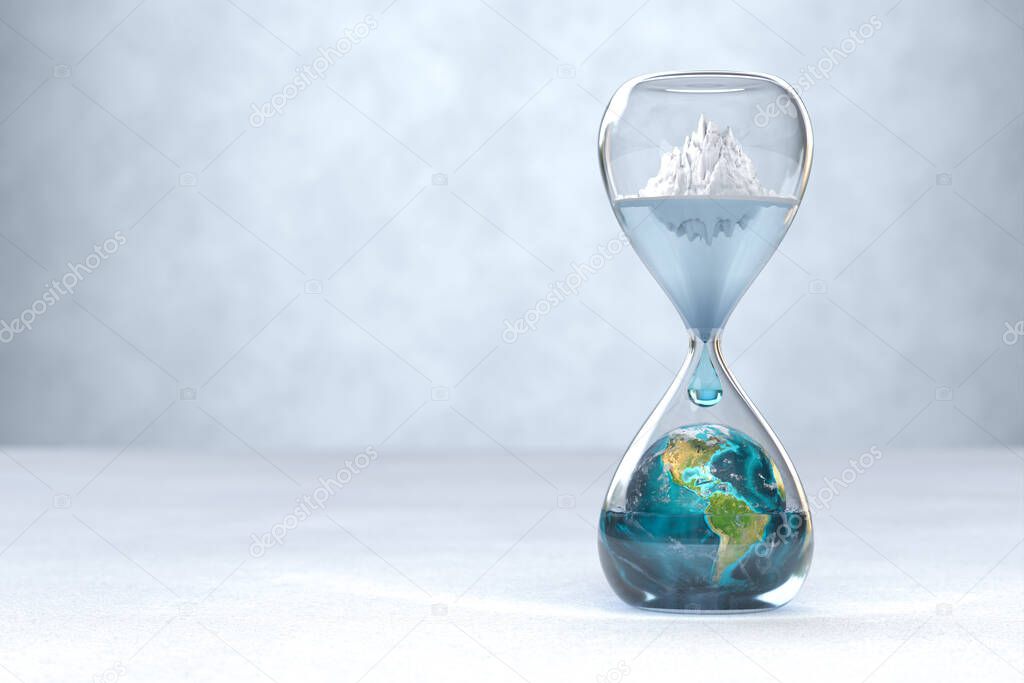 Earth planet in hourglass, Global warming concept. 3D illustration  Elements of this image furnished by NASA