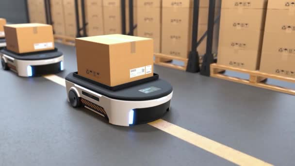 Transporte Robots Autónomos Almacenes Concepto Automatización Almacenes — Vídeo de stock