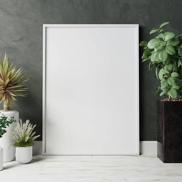 blank frame on the wall with plant. 3d illustration