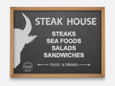 Steak House menü kara tahta, vektör