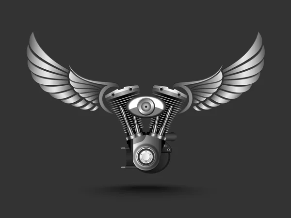 Motorradmotor mit Wings.Vektor — Stockvektor