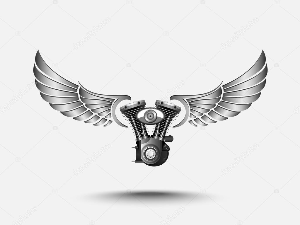 Motorcycle engine with wings Isolated.vector
