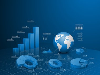 Infographic global şablon ile 3d grafik vektör kümesi.