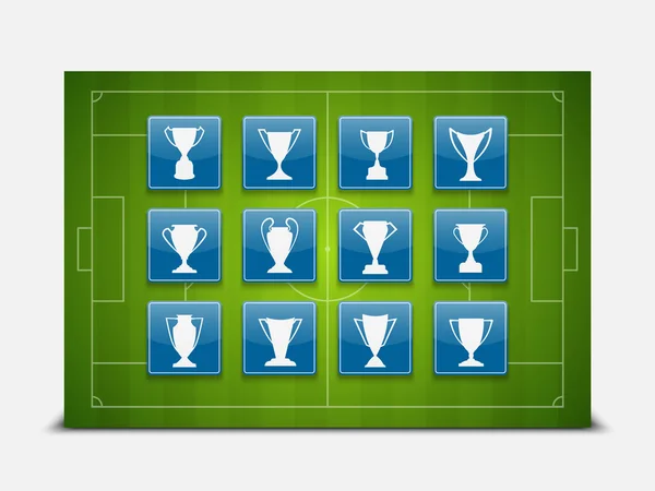 Trofeo icono conjunto con campo de fútbol, vector — Archivo Imágenes Vectoriales