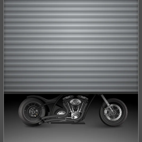 Motorfiets achter garage door.vector — Stockvector