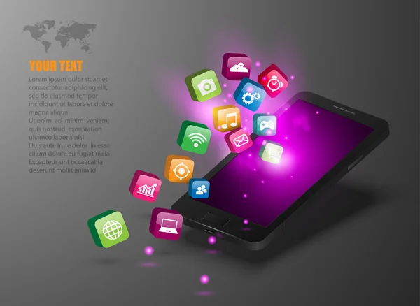 Smartphone à écran tactile avec icônes d'application . — Image vectorielle