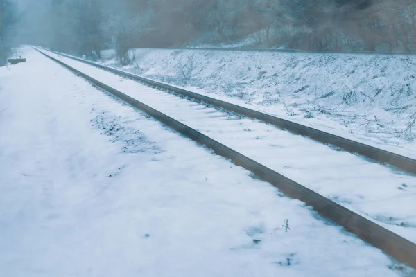 Railway track covered by snow.Winter image.High quality photo. — Stock Photo, Image