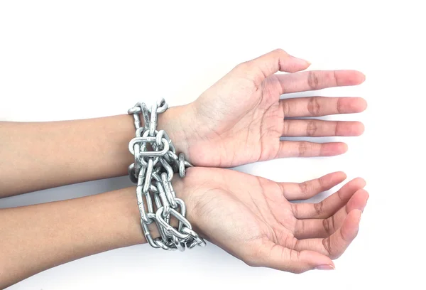 Women Hands Chained Isolated White Background — Stock Photo, Image