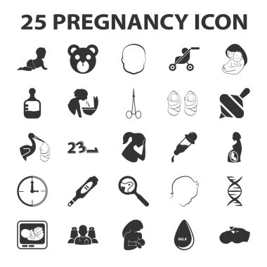 Pregnancy,maternity, pregnant 25 black simple icons. New collection of 25 modern child, birth icons 