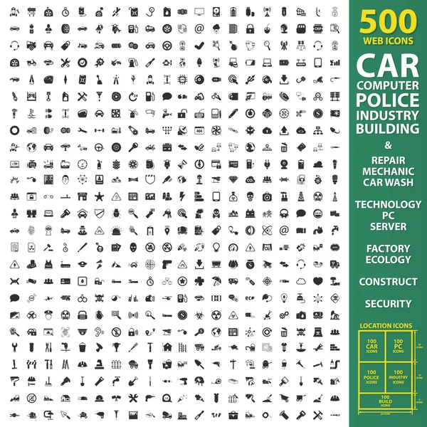 Car, automobile, vehicle set 500 black simple icons. Machine, repair, mechanic icon design for web and mobile. — Stockový vektor