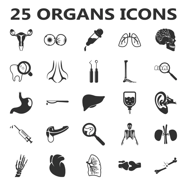 Conjunto de órganos 25 iconos negros simples. Cuerpo, anatomía, diseño de iconos médicos para web y móvil . — Vector de stock