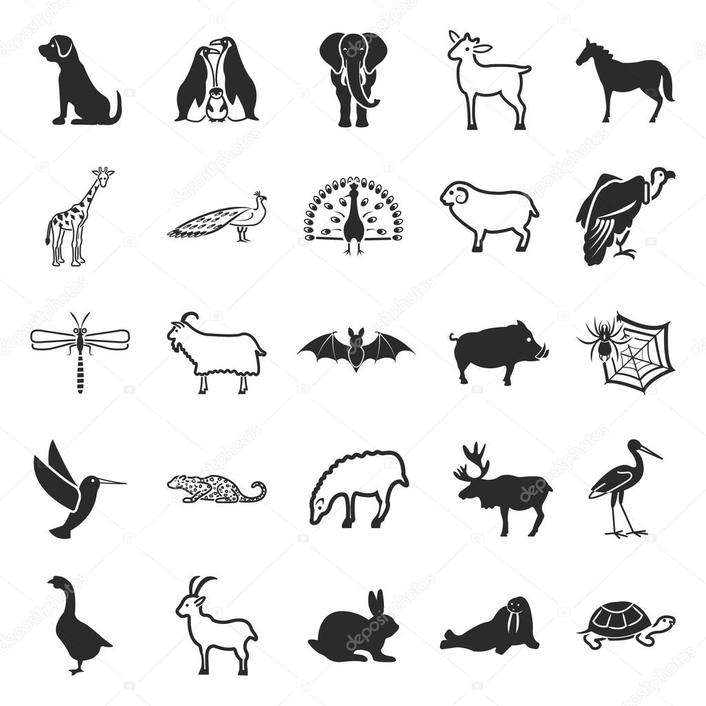 Animal, pet, exotic, nature 25 black simple icons. New collection of 25 modern Animal, pet, exotic, nature