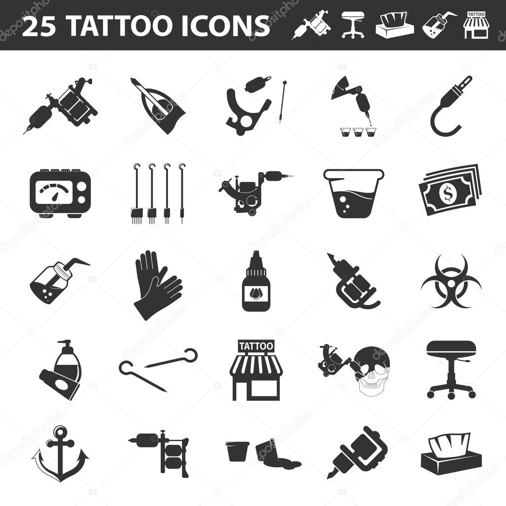 Body Tattoo Piercing Machine Napkins Tattoo Set Collection Icons