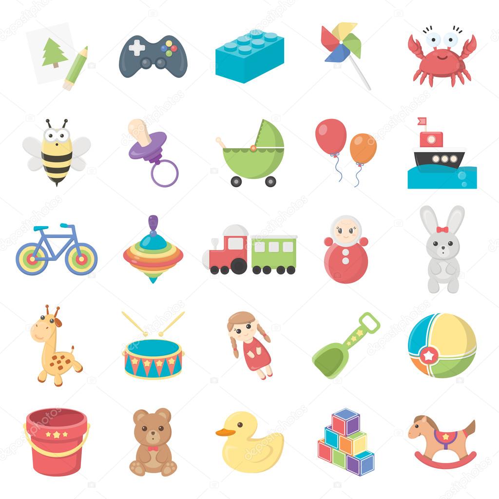 Toys 25 cartoon icons set for web