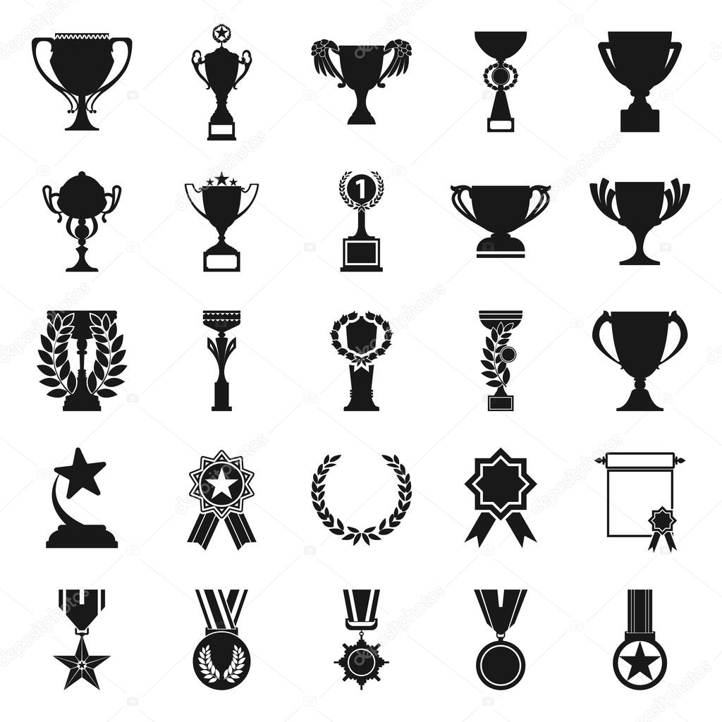 Prize set vector icons. Collection of cup, medal, champion icons.