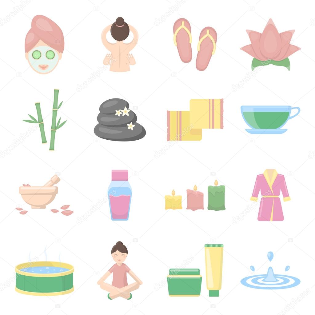 Spa set vector icons. Collection of beauty, makeup, massage icons.