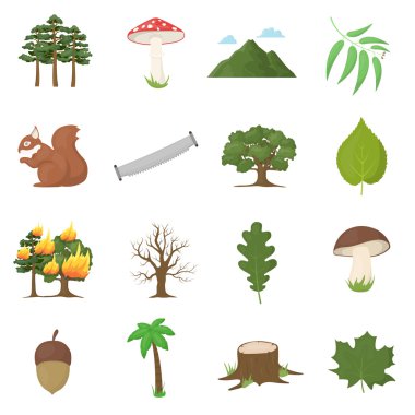 Karikatür tarzı içinde orman 16 vector Icons set.