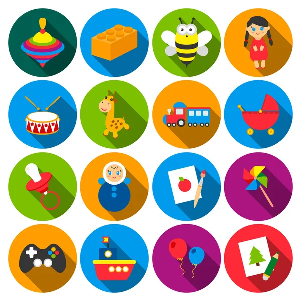 Toys 16 platt ikoner anger för webben — Stock vektor