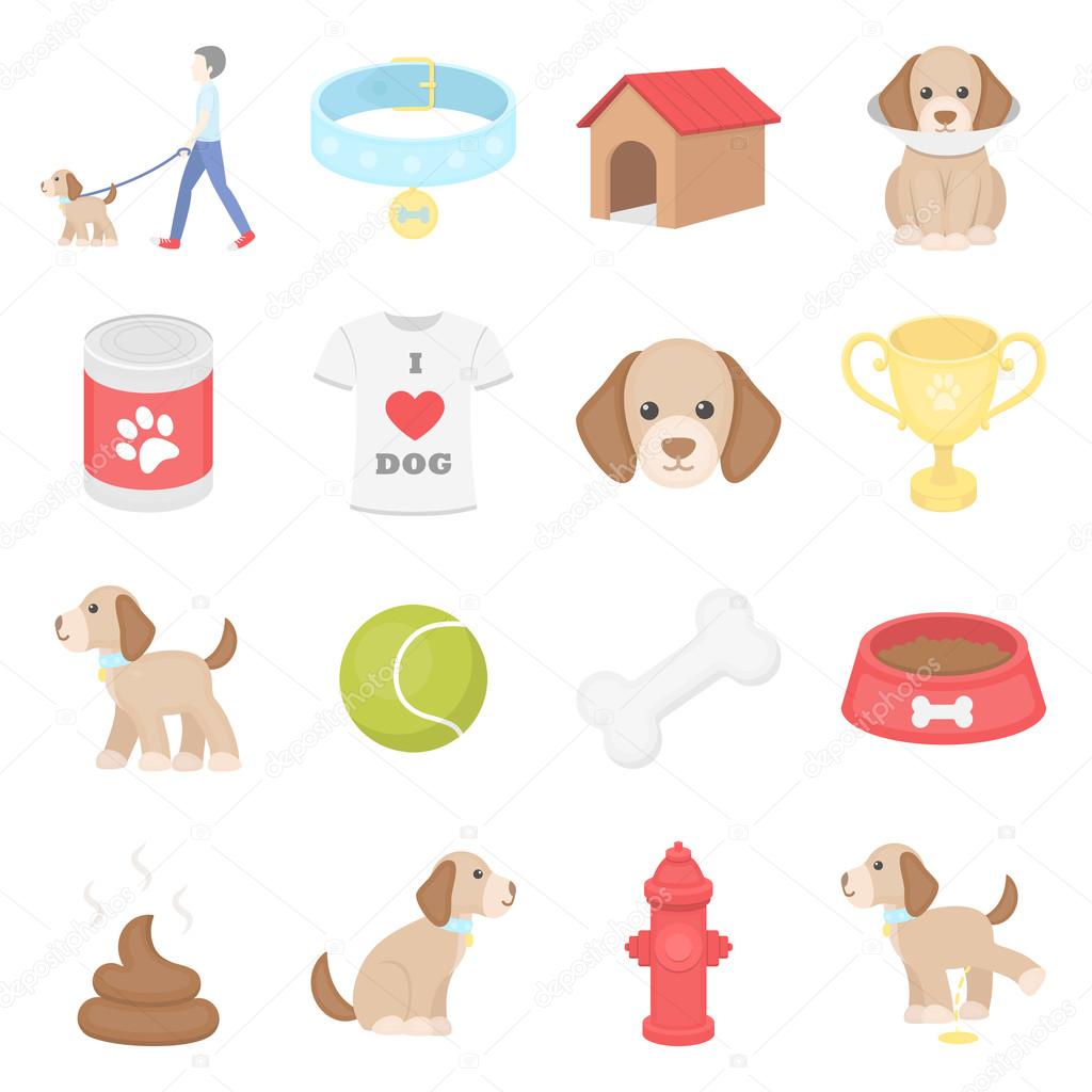 Dog 16 vector icon set in cartoon style for web design.