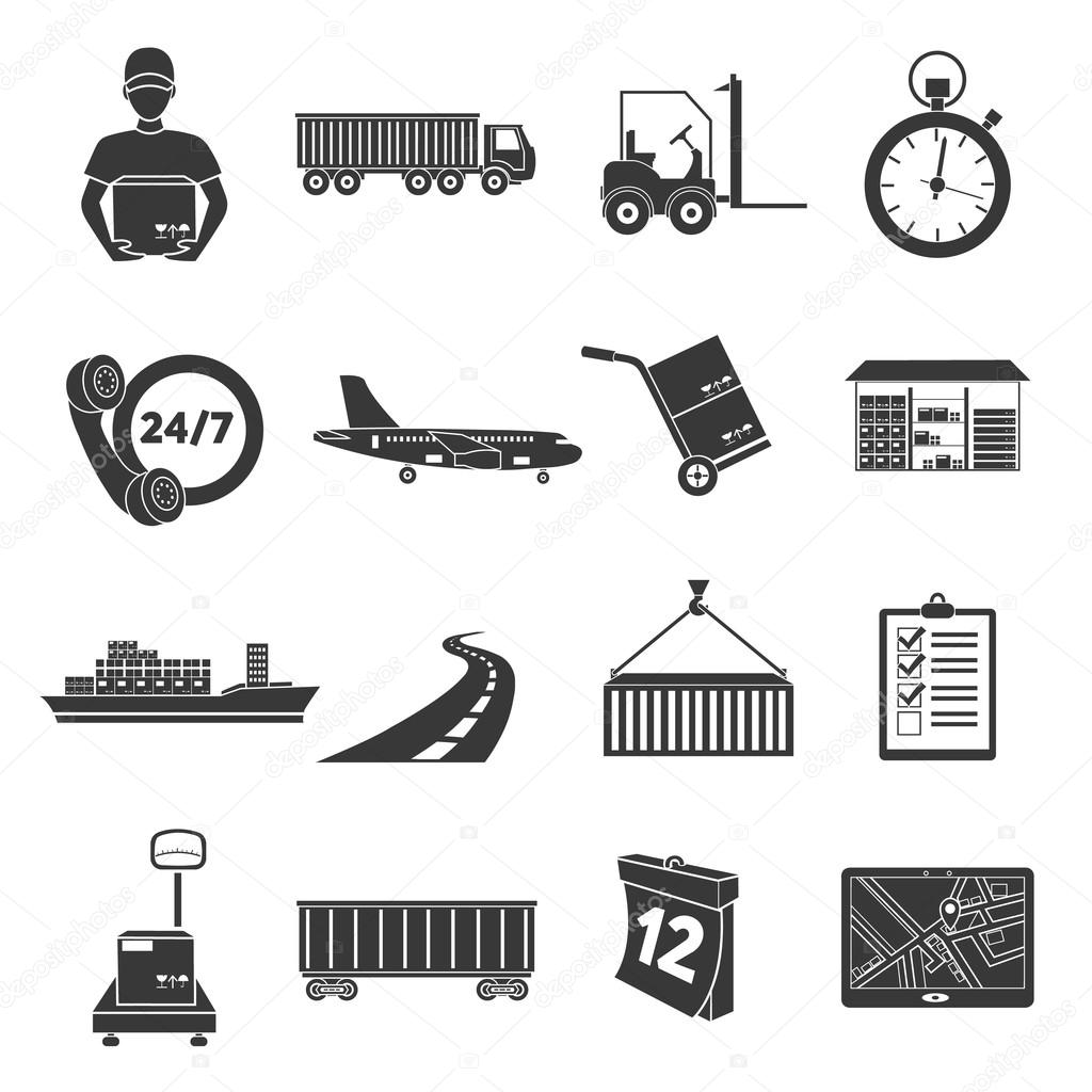 Logistics set of vector icons. Delivery icons in black simple style.