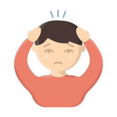 Baş ağrısı simgesi karikatür. Büyük hasta, hastalıktan tek hasta Icon set.