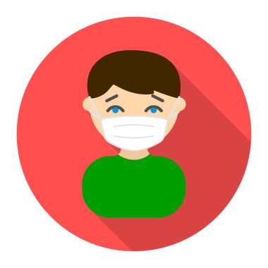 Maske enfeksiyonu simgesi düz. Büyük hasta, hastalık seti tek hasta simgesi - stok vektör