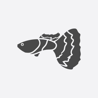 Guppy balık simgesi siyah. Denizden Singe akvaryum balık simgesi, okyanus yaşam seti.