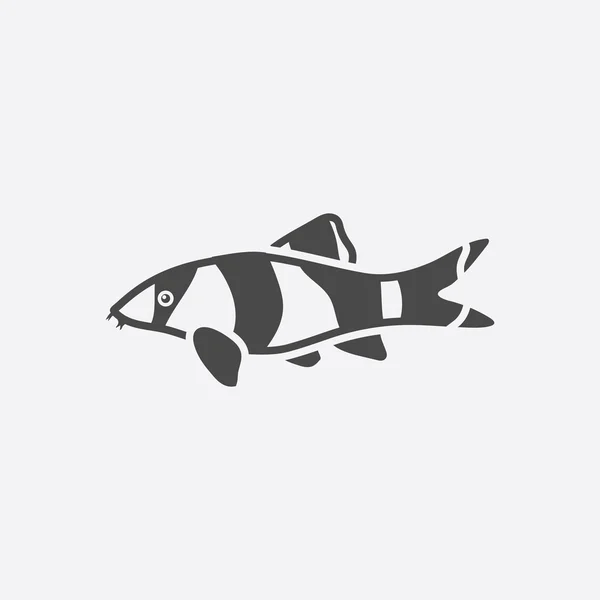 Botia clown Botia macracantha icona del pesce nero. Singe acquario icona di pesce dal mare, set vita oceanica . — Vettoriale Stock