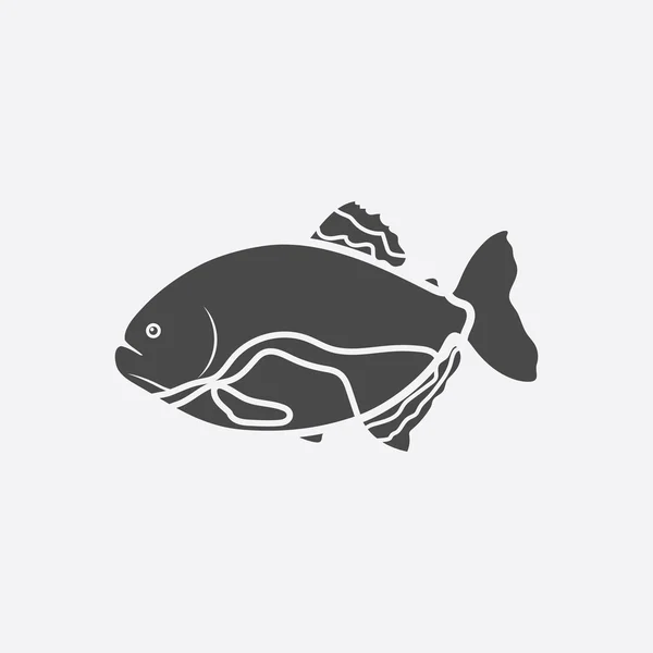 Icono de pez piraña negro. Singe acuario icono de los peces del mar, la vida del océano conjunto . — Vector de stock