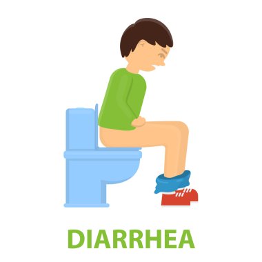 İshal simgesi karikatür. Büyük hasta, hastalıktan tek hasta Icon set.