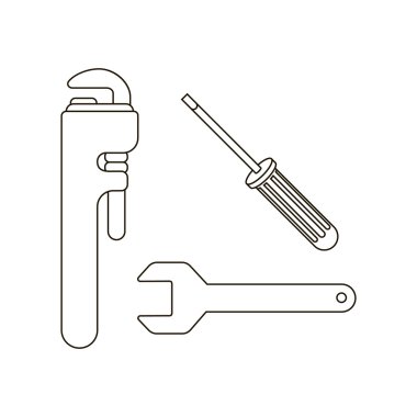 Boru anahtarı simgesini hattı. Tek siluet su tesisatı simgesi.