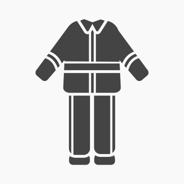 İtfaiyeci üniforması simge siyah. Tek siluet yangın büyük itfaiye basit simgesinden ekipman.